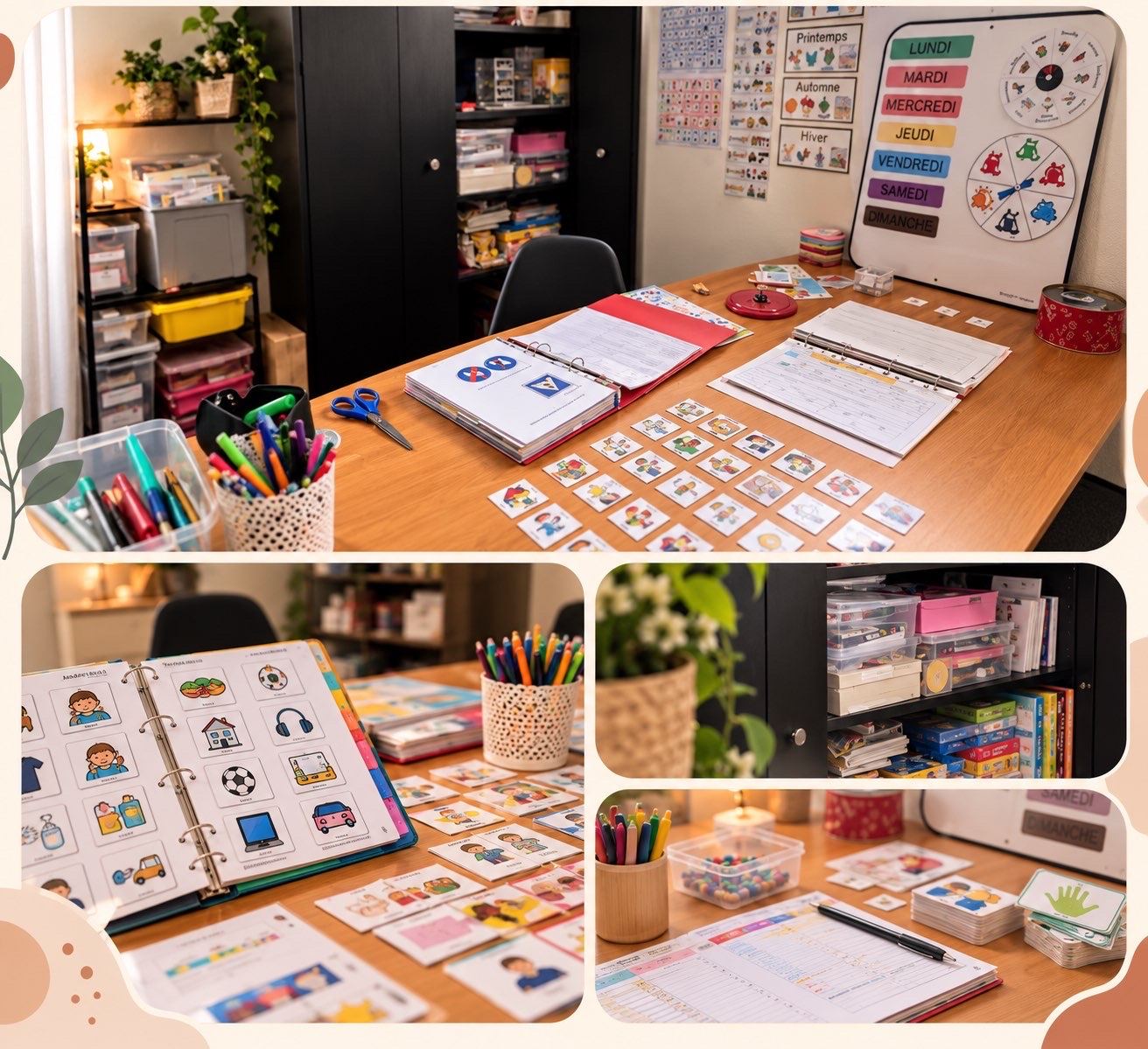 Le cabinet de L'Escale Éducative à Brest : bureau, outils visuels et pictogrammes